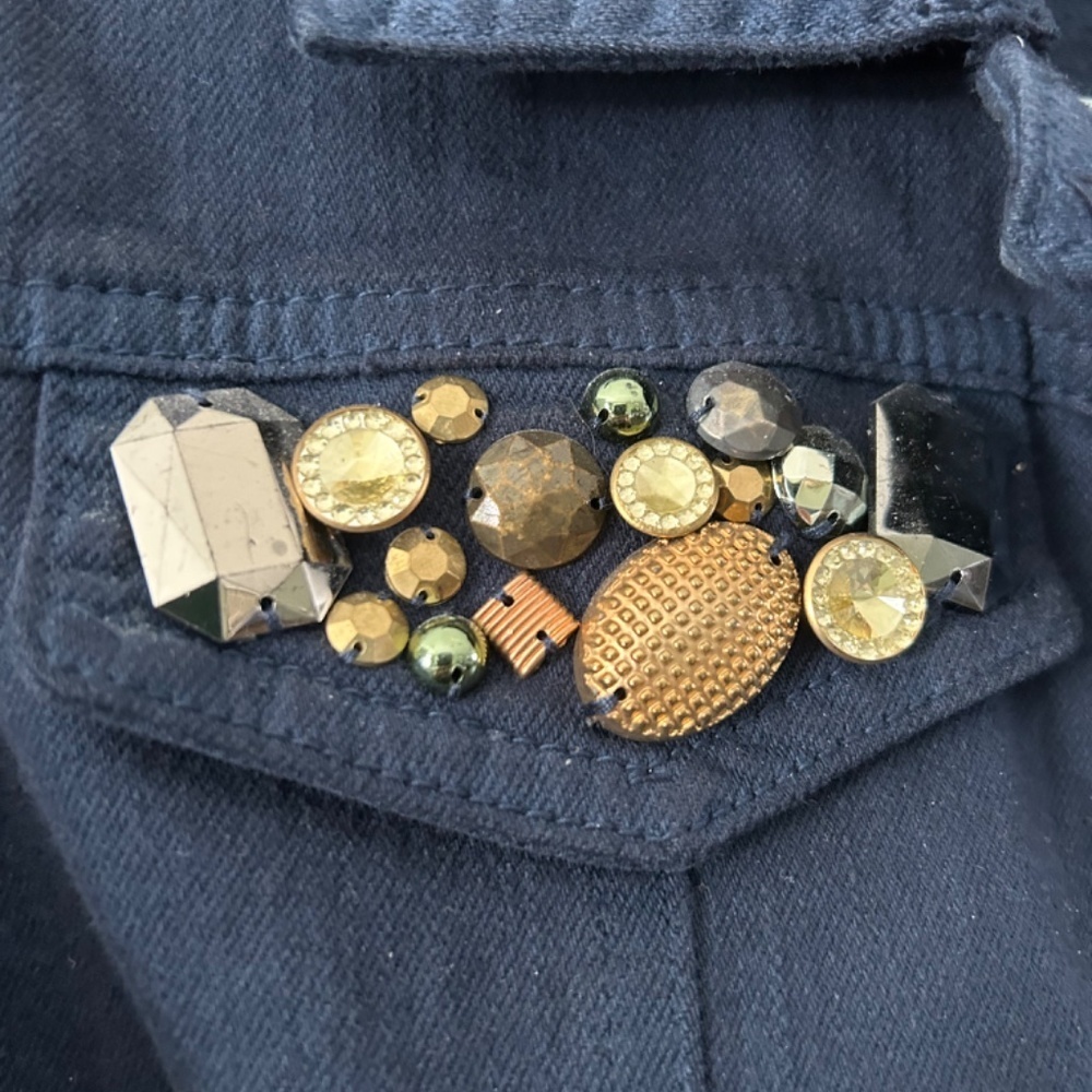 Bomber Jacket Navy Blue with Embellished pocket flaps - Picture 3 of 11